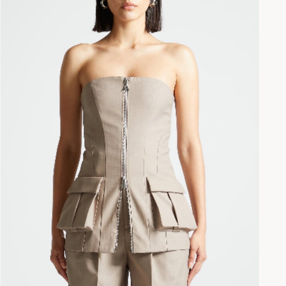 Maniere de Voir Tailored Strapless Tan Top